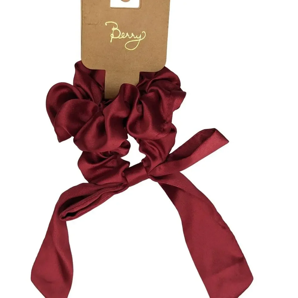 Berry Holiday Red Hair Scrunchie Bow Set Ponytail Holder Accessories